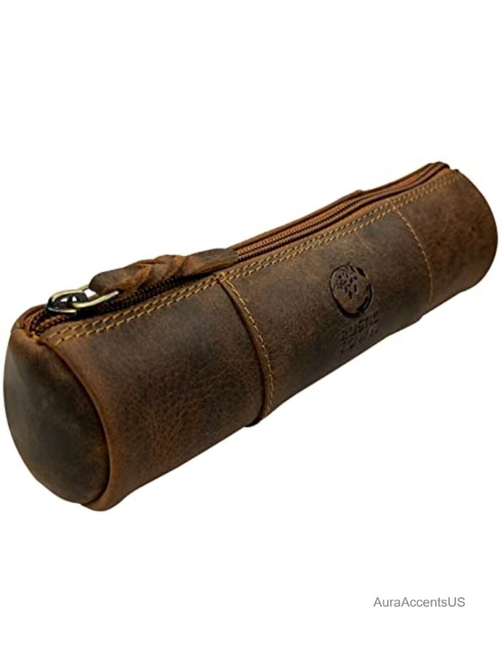 Full Grain Leather Pencil Case Zippered Pen Pouch Stationery Bag